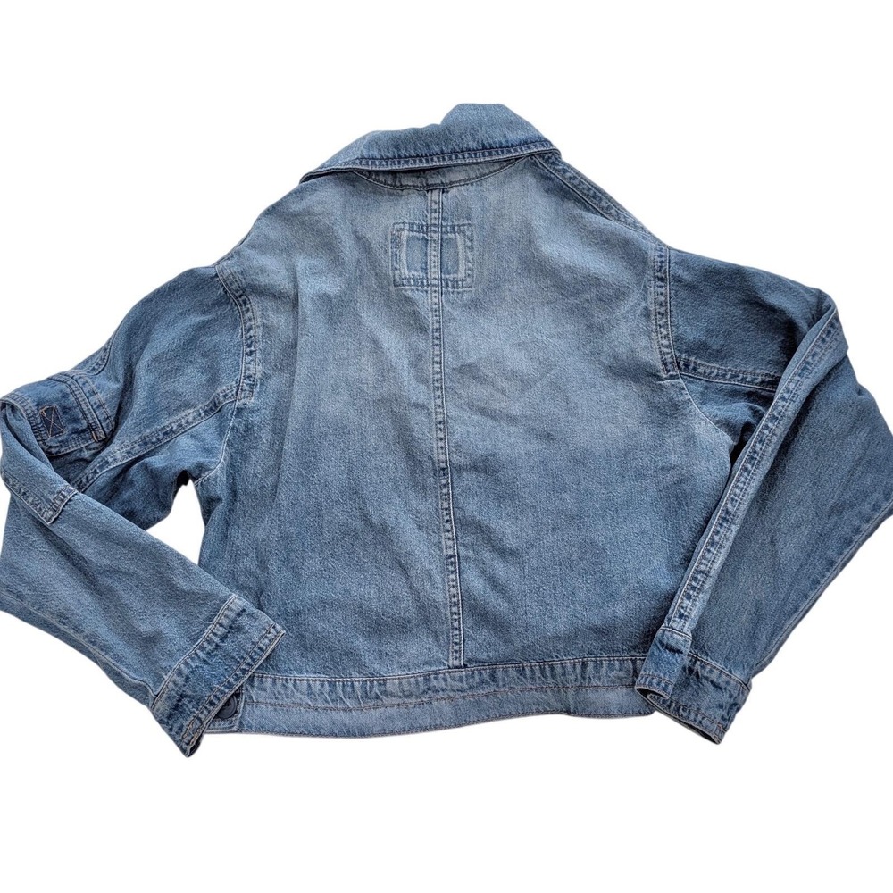 AEO American Eagle XS Dreamy Drape Blue Denim Cropped Utility Cargo Jeans Jacket - Picture 3 of 8